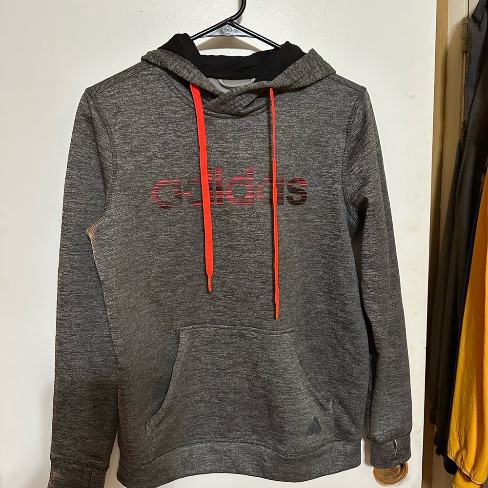 Adidas Charcoal Hoodie with Bright Red/Pink Details